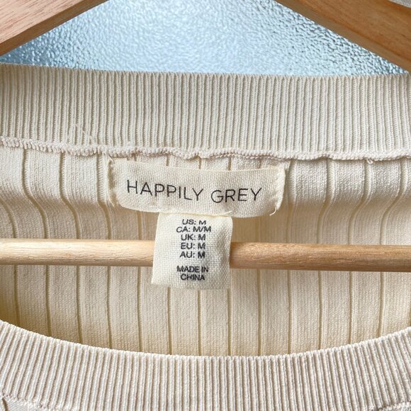 WOMEN'S RIBBED BLACK AND LIGHT CREAM STRIPED LONG BELL SLEEVE TOP - HAPPILY GREY - Picture 3 of 3